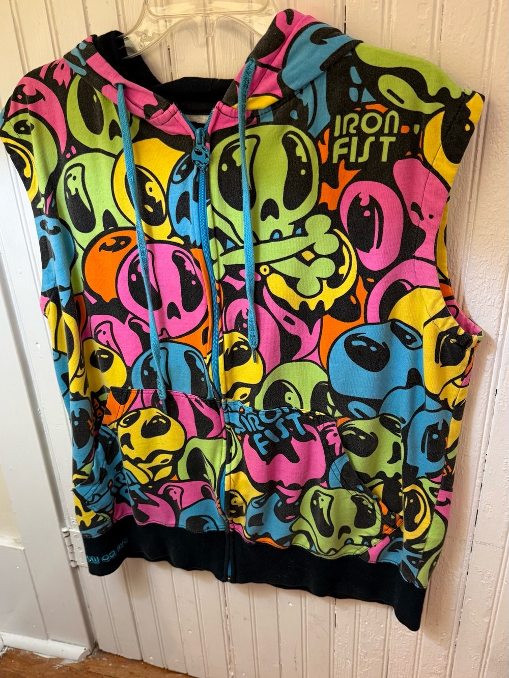 Iron Fist Kids Neon Skull Sleeveless Zip Hoodie - Blue Pink Yellow Green